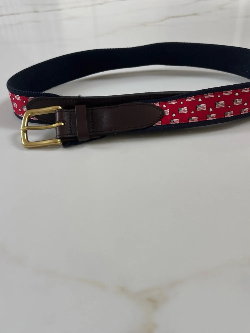 NWOT vineyard vines Men's Flags & Stars flag Canvas Club Brown Leather size 32